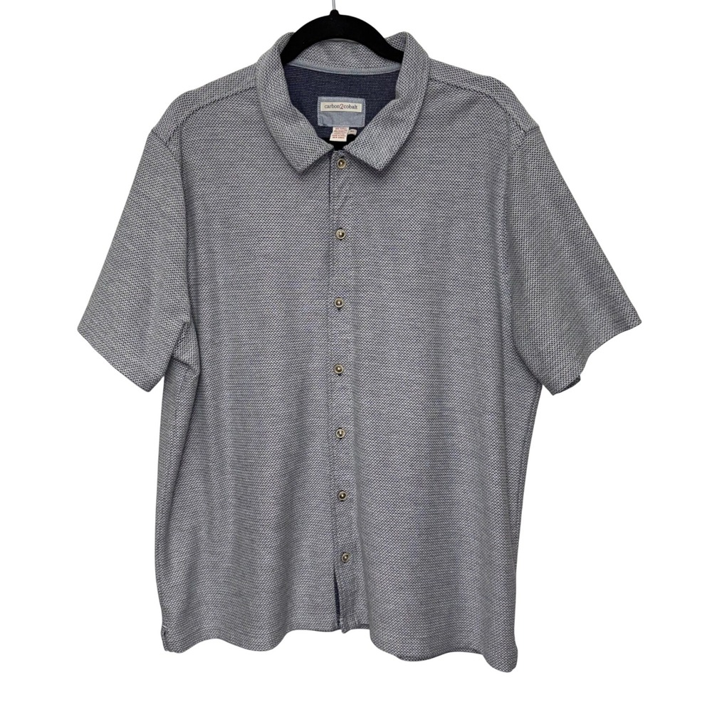 Carbon2Cobalt Mens XL Blue White‎ Textured Knit Short Sleeve Button Down Shirt